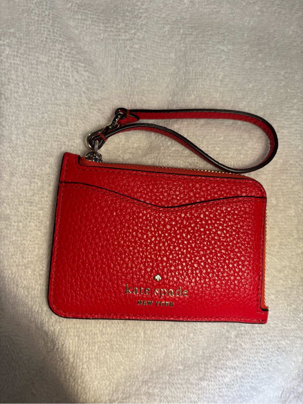kate spade Red Pebbled Leather Wristlet Card Holder with Strap